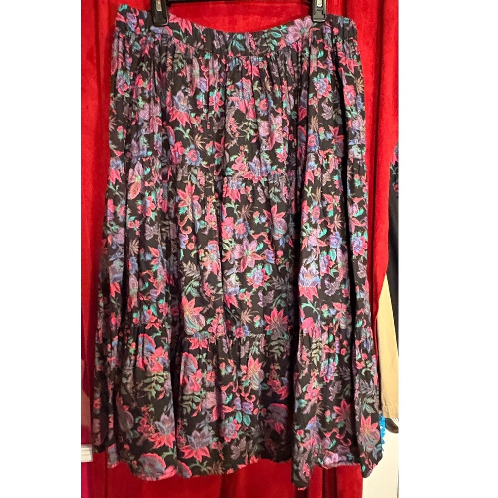 Conversation Pieces Skirt Set Womens L Floral Black Cotton Good Tiered  2pc - Picture 3 of 13